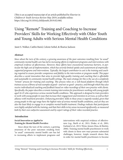Using 'Remote' Training and Coaching to Increase Providers’ Skills for Working Effectively with Older Youth and Young Adults...